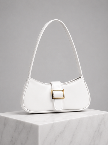 Diva Shoulder Bag – Elegant White Women's Handbag with Gold Buckle