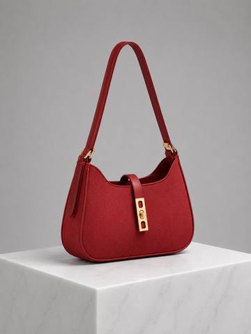 Aria Shoulder Bag – Elegant Burgundy Women's Handbag with Gold Accent