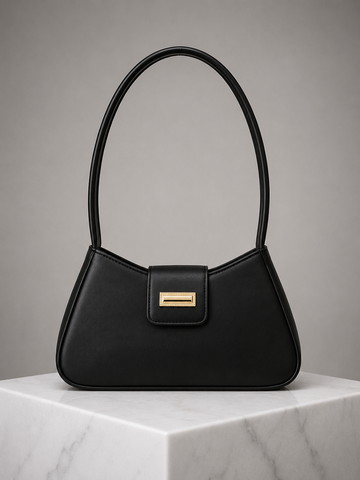 Luna Shoulder Bag – Classic Black Women's Handbag with Gold Clasp