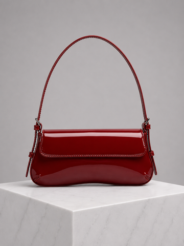 Cherry Noir Shoulder Bag – Elegant Patent Leather Women's Handbag