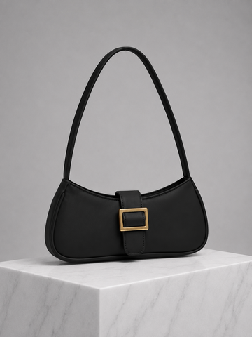 Diva Shoulder Bag – Classic Black Women's Handbag with Gold Buckle