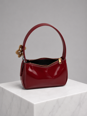 Ruby Bloom Shoulder Bag – Glossy Burgundy Women's Handbag