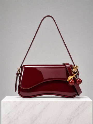 Cherry Patent Leather Shoulder Bag – Elegant Women's Handbag With Cherry Charm